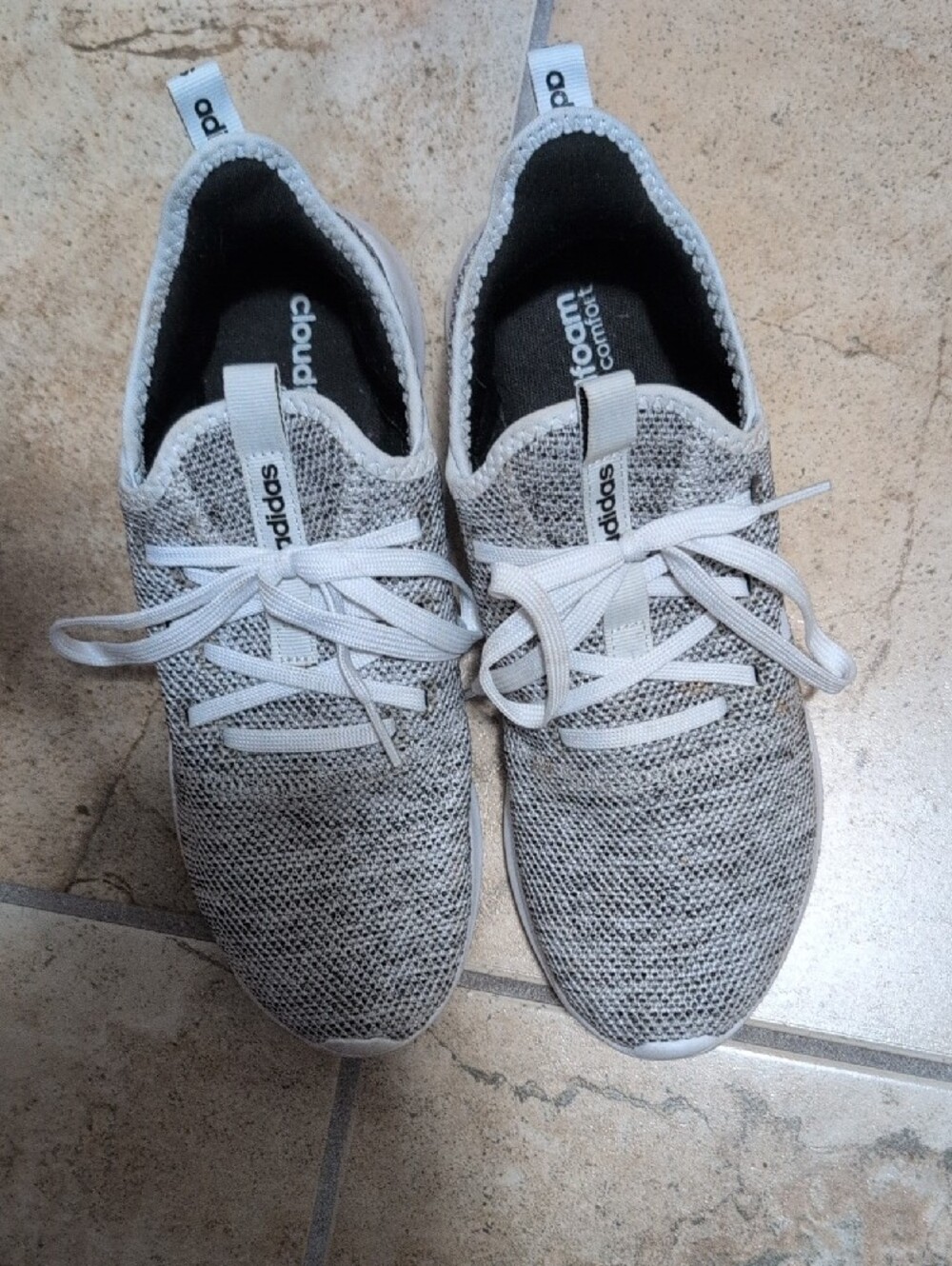 adidas Women's Knit Athletic Sneakers in Gray and White - Picture 2 of 4